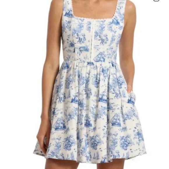 Blue and White Floral Dress - Picture 1 of 3